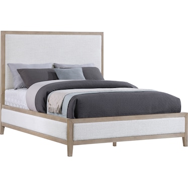 Bella Light Oak Queen Upholstered Bed