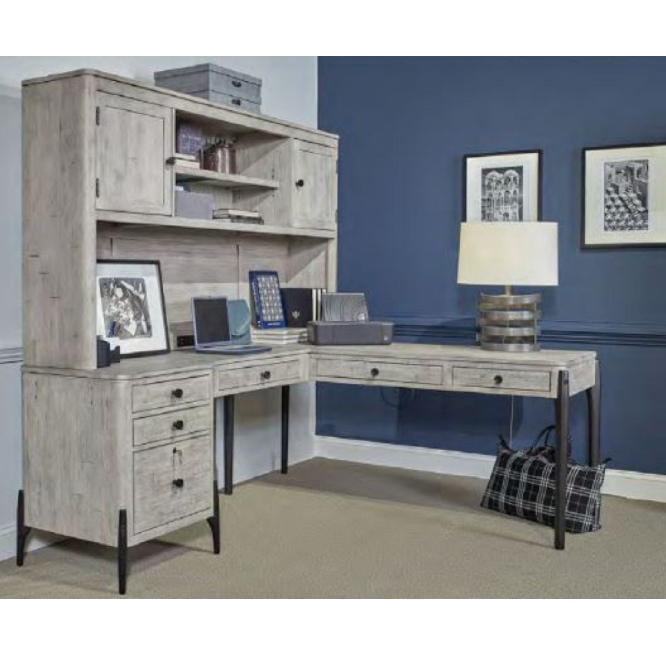 L shaped computer desk deals with hutch and keyboard tray