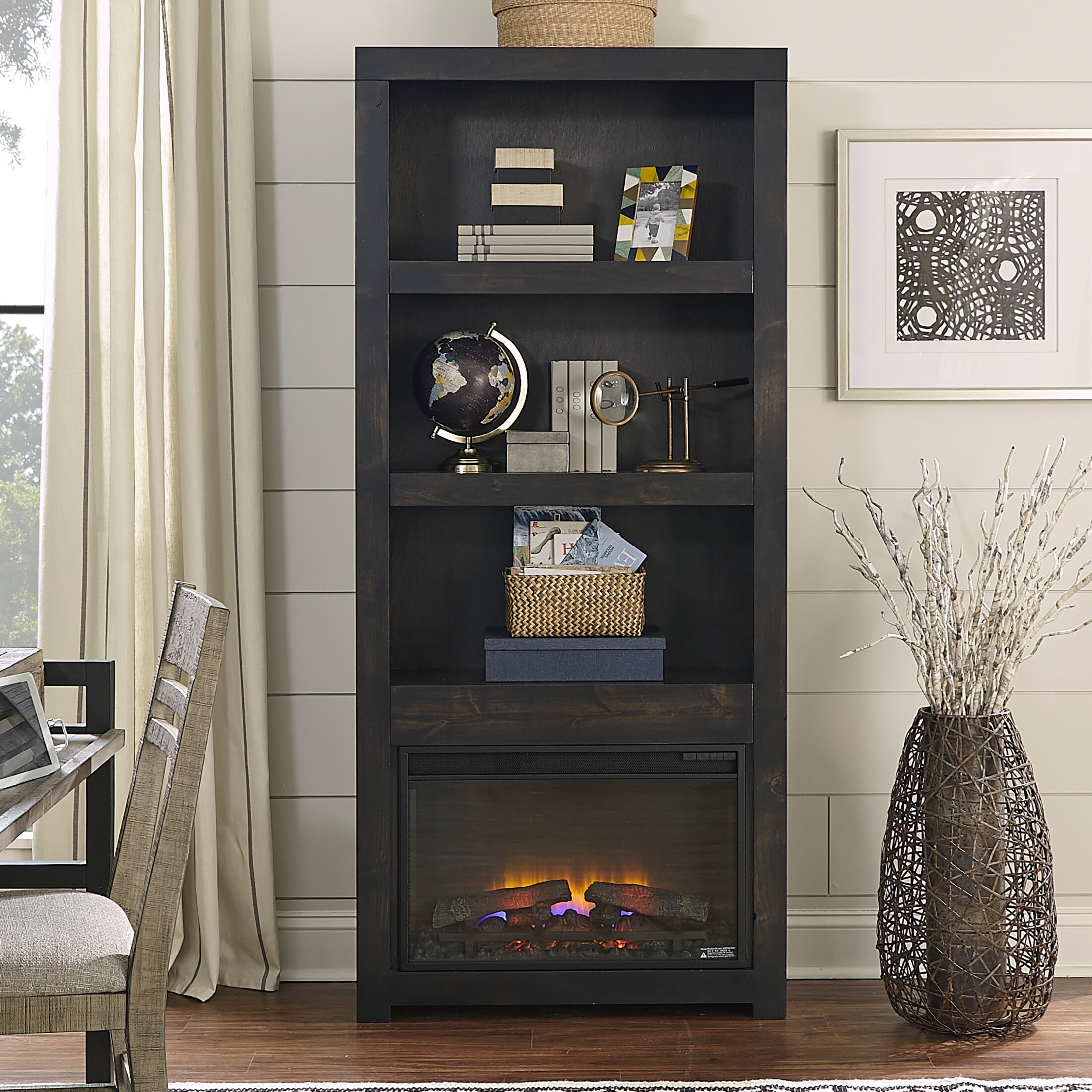 Avery Loft Bookcase with Fireplace Insert