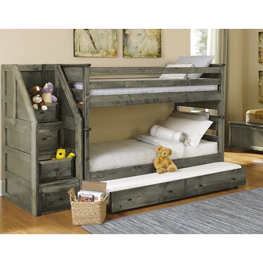 T/T BUNK BED W/TRUNDLE&STAIRS